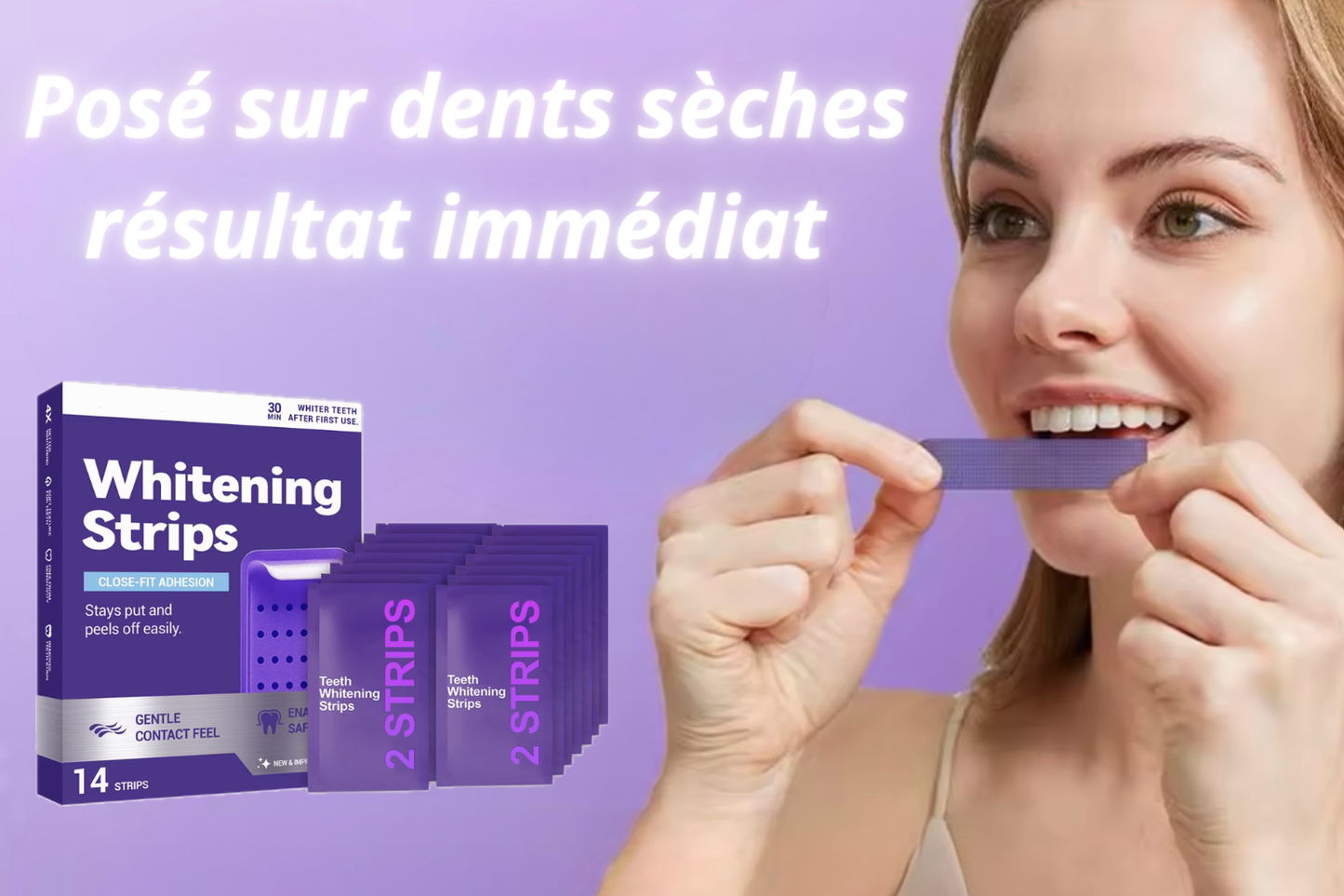 🦷 Bandes Blanchissantes Violettes – Blancheur Instantanée